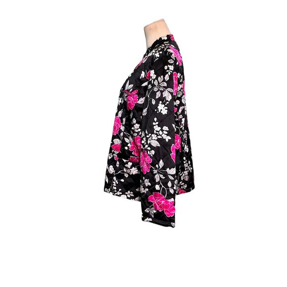 Spenser Jeremy black floral silk light quilted zip jacket size Large - Picture 10 of 12